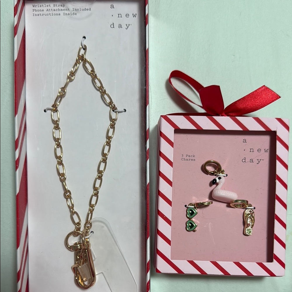 A New Day Gold 3-pack Wristlet Charm Set and chain. (4 pcs. Total)